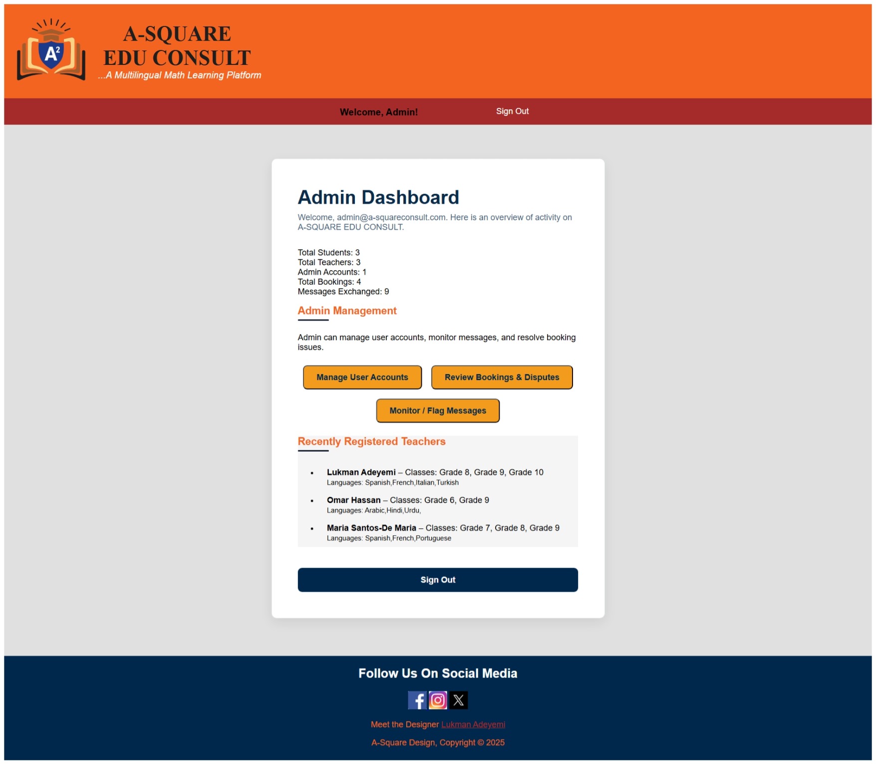 A-Square Edu Consult — Admin Dashboard UI
