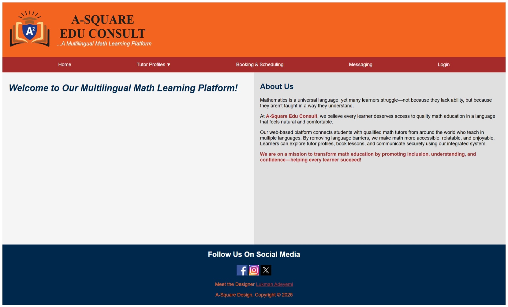 A-Square Edu Consult — Home Page UI