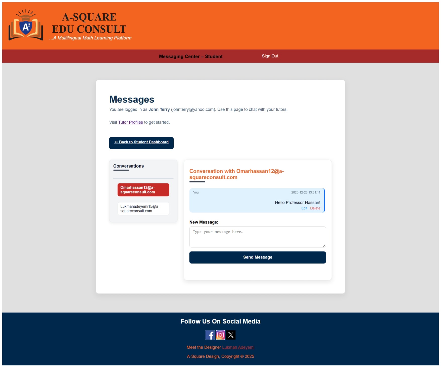 A-Square Edu Consult — Messaging Module UI